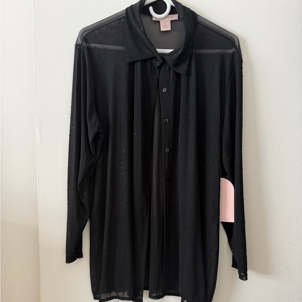 Black Mesh Rhinestone Top